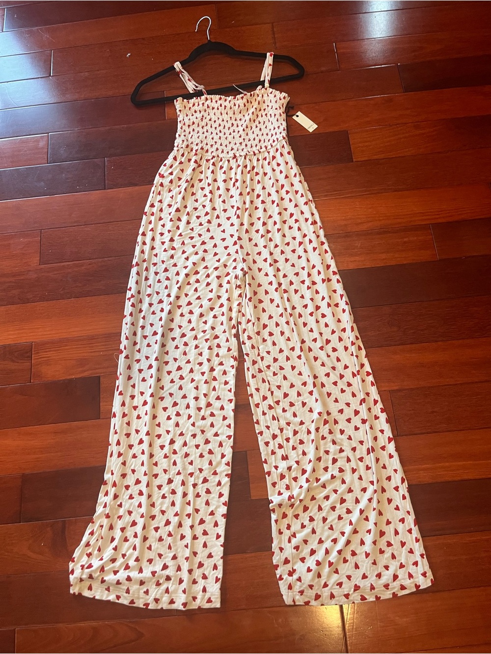 Cute Women’s Cream Wide-Leg Jumpsuits with Red Heart Print